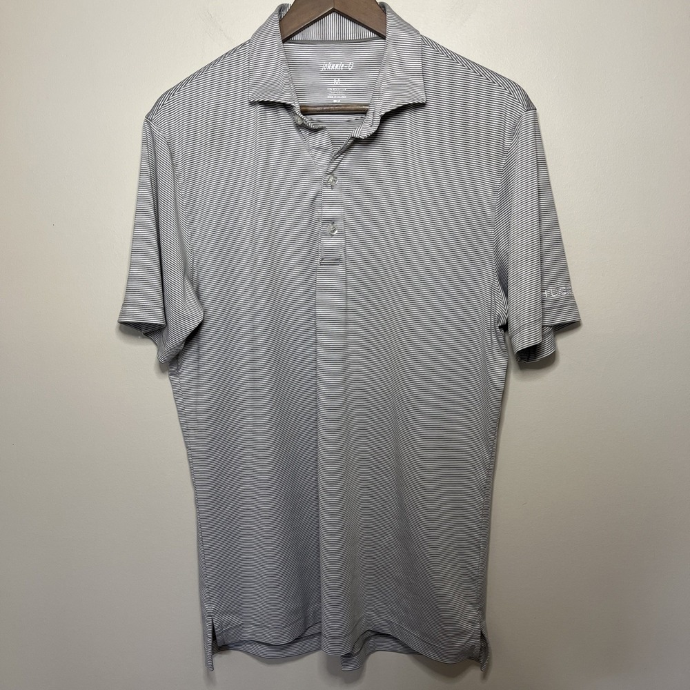 Johnnie-O Lyndon Golf Polo Shirt Men Medium Meteor Gray‎ Stripe UPF 50